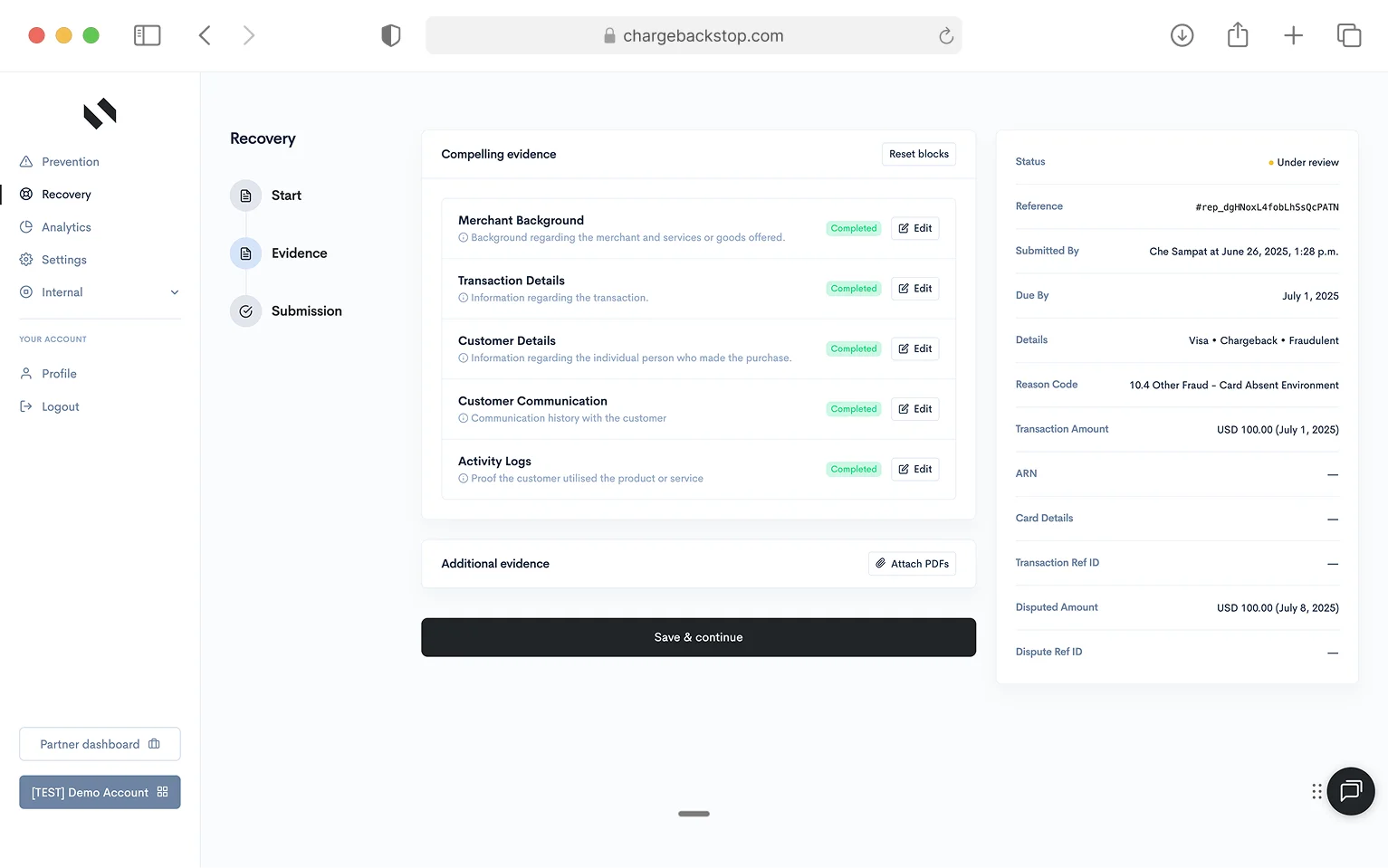 Recover dashboard